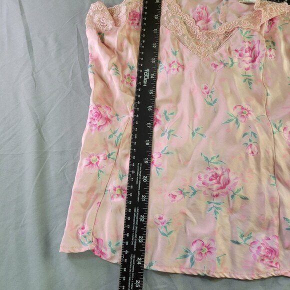 Silkscreen Pink Floral 100% Silk Cami with Lace Size Large Y2K Style - Picture 5 of 6